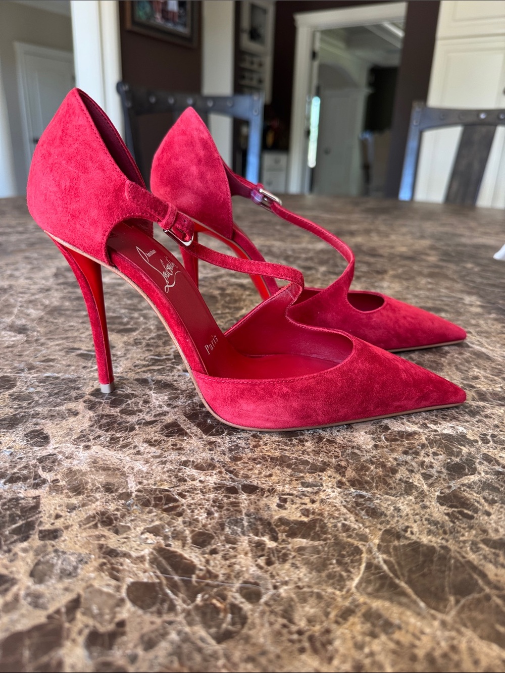 Christian Louboutin miss ziggyta 100mm fever red suede stiletto sz 36.5